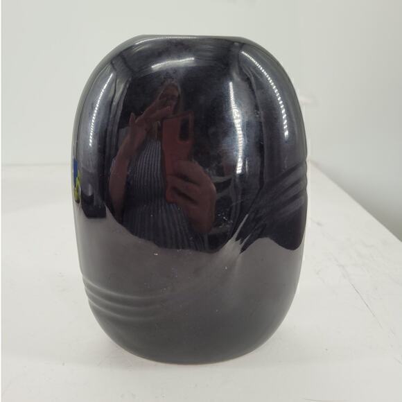 Vintage 80s Toyo Japan Black Orange Bird of Paradise Bubble Vase 2-2 - Picture 4 of 8